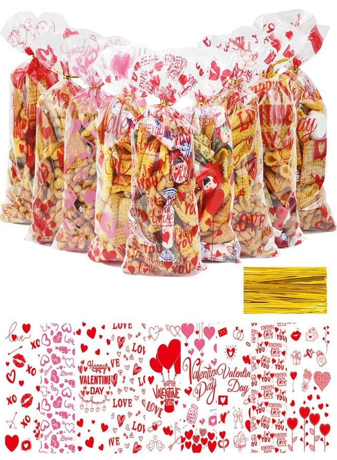 Finphoon 198 Pcs Valentines Treat Bags,Valentines Cellophane Goodie Bags,9 Styles Valentines Gift Bags for Valentines Wedding Party Favor Supplies - Image 1